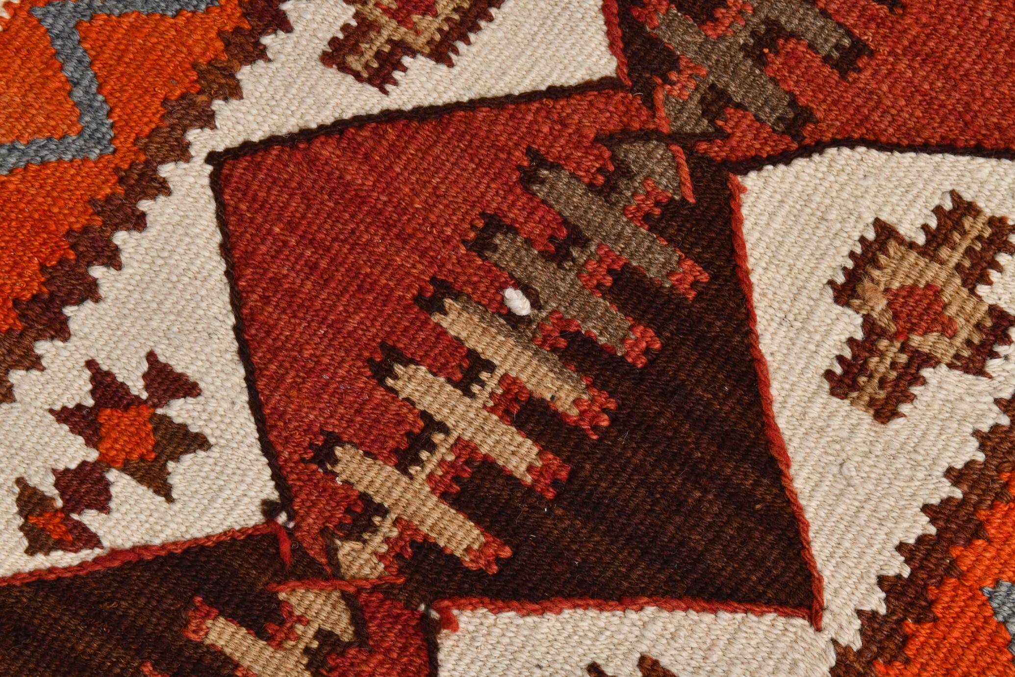 Orange & Brown Vintage Kilim Runner Rug, Oriental Pattern Hallway Carpet