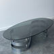 Table basse design en verre fumé et chrome 1970