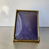 Cadre photo vintage en métal doré art déco 16,5 cm x 12,5 cm verre convexe