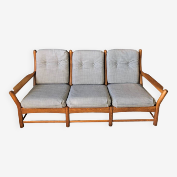 Sofa in solid oak and fabric circa 1960