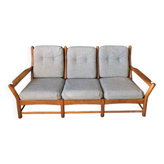 Sofa in solid oak and fabric circa 1960