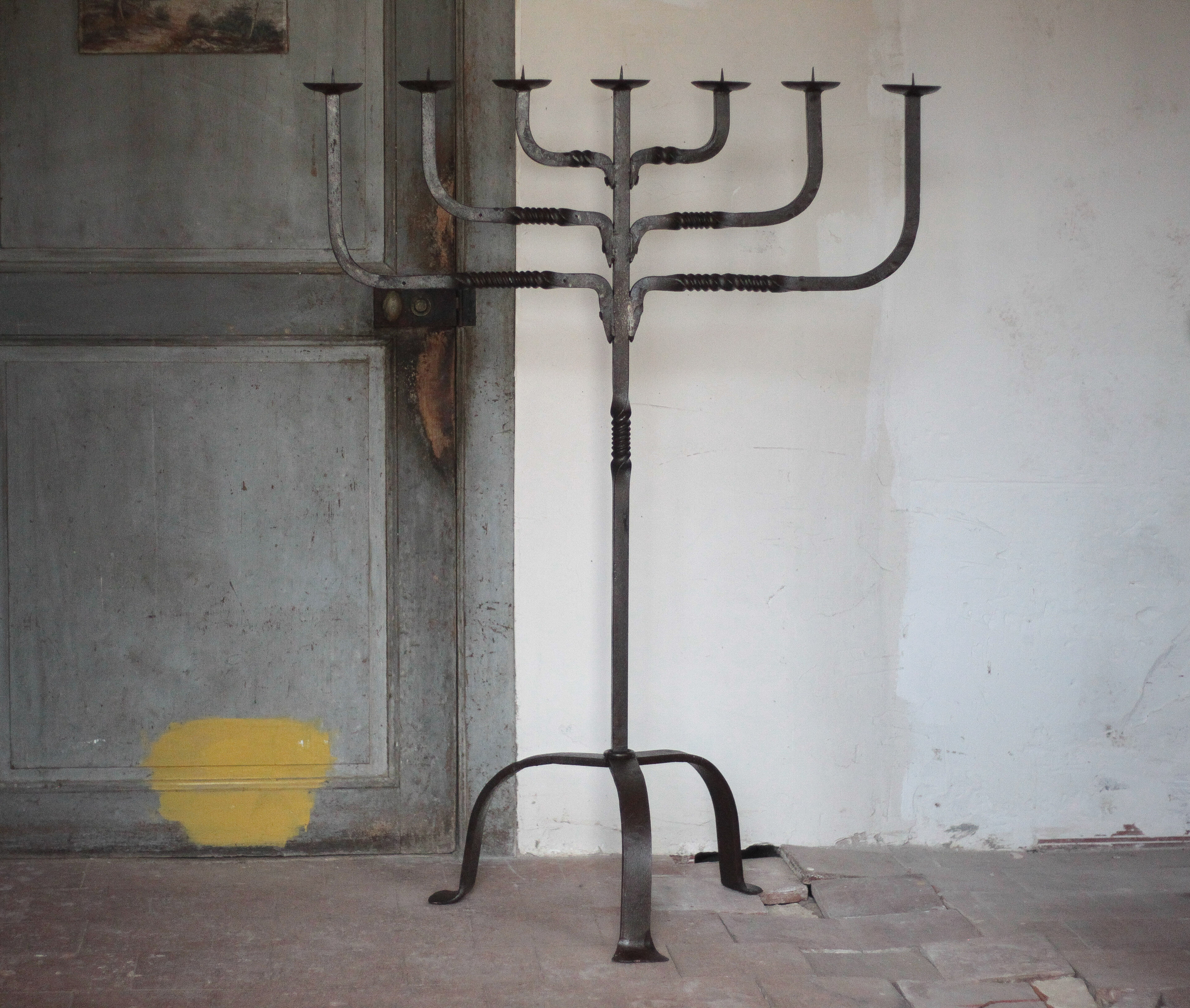 Large wrought iron candlestick, candle holder, candle, Menorah, brutalis