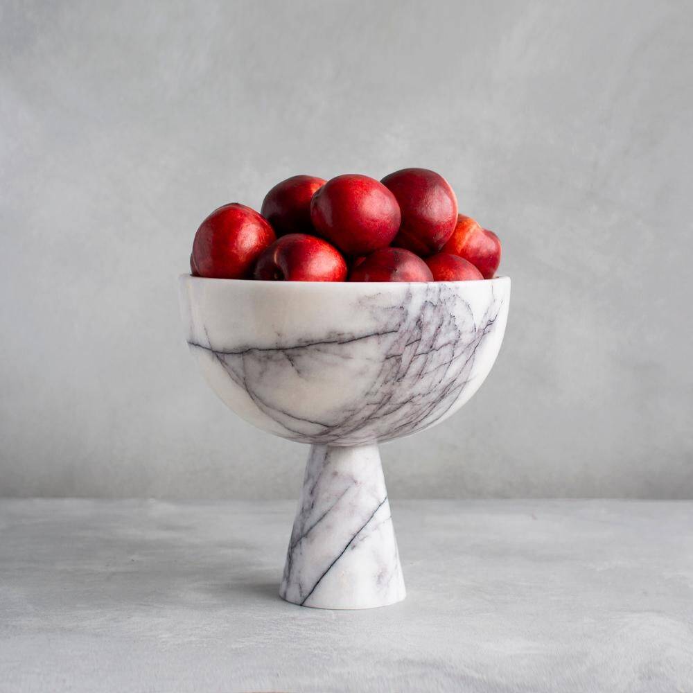 XL white/lilac marble pedestal bowl