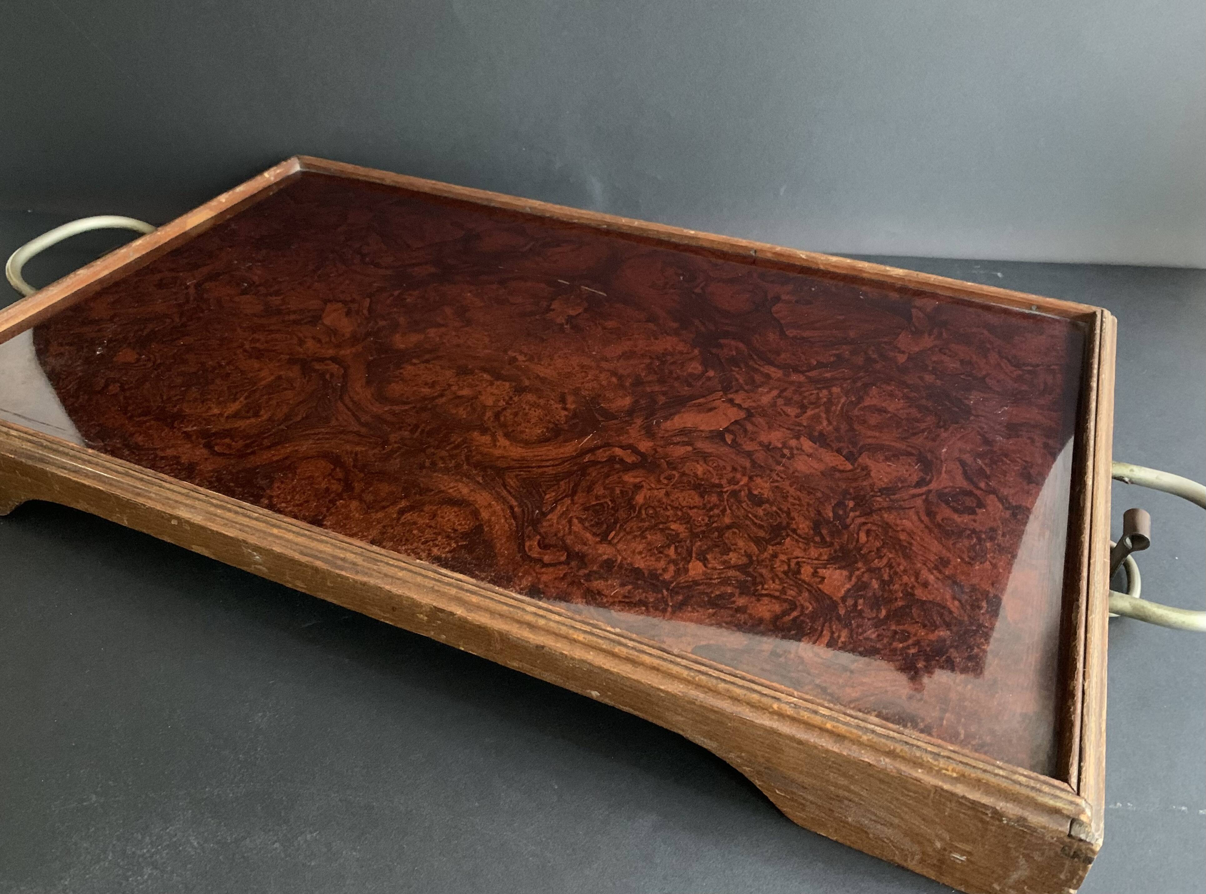 Folding table top in wood and tuya burl, 1930/40, brand "Platotable"