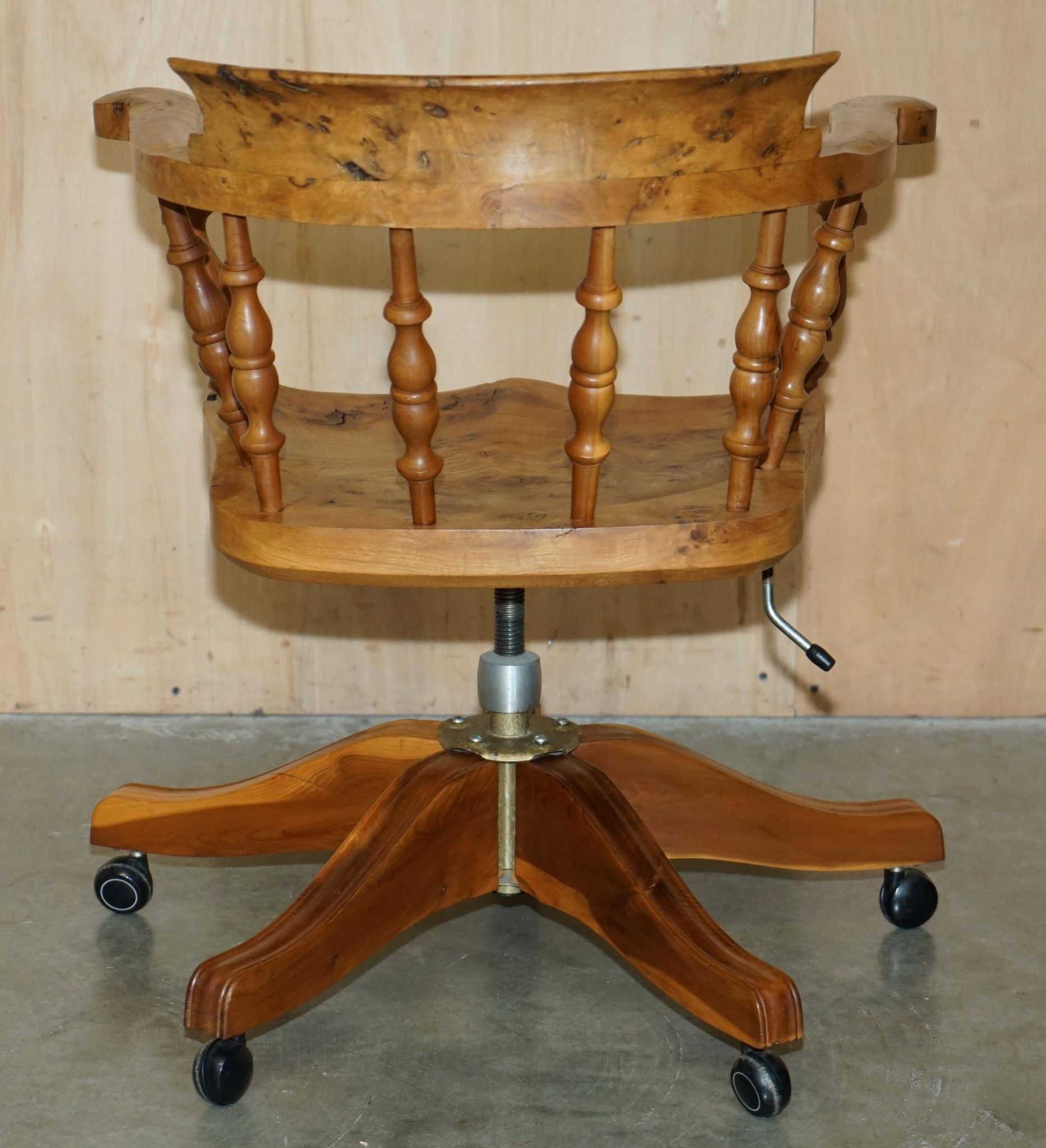 Burr yew wood swivel office chair - Windsor swivel