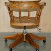 Burr yew wood swivel office chair - Windsor swivel