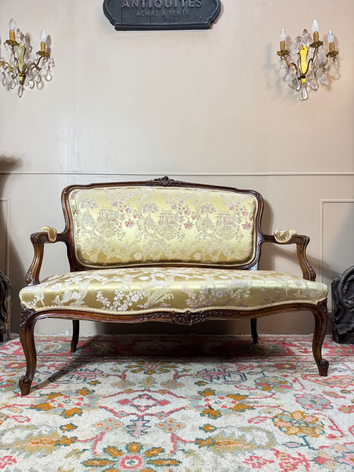 Mercie frères walnut banquette in louis xv style 19th century