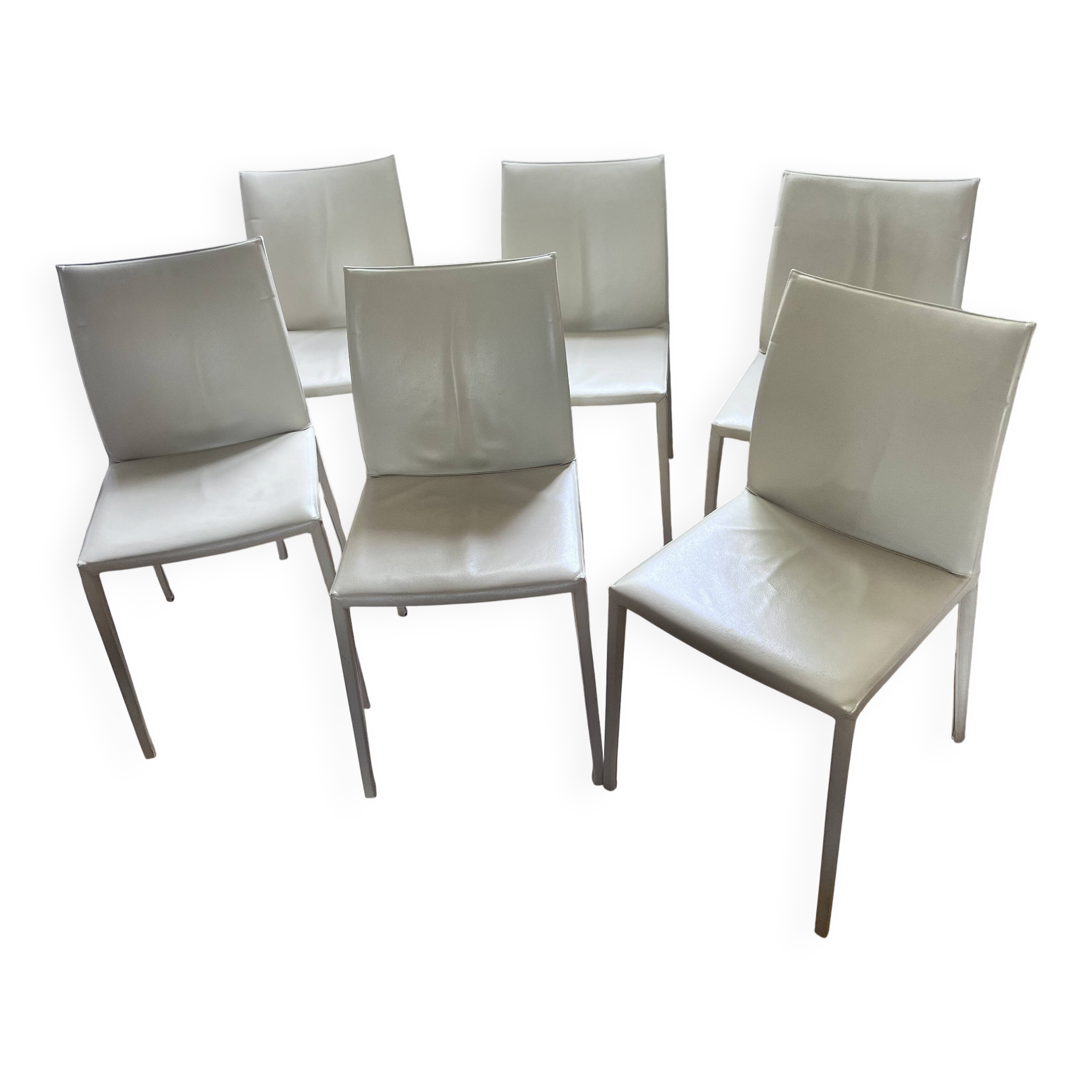 Set of 6 Zanotta LEA chairs in white leather (Roberto Barbieri)