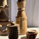 Mini minimalist stool with ball feet in teak H15 D35