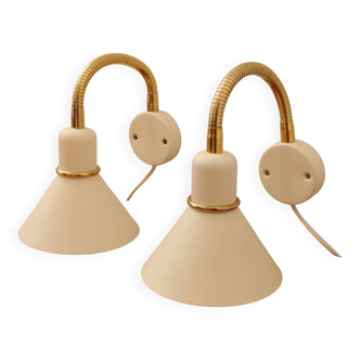 Pair of Scandinavian wall lights, white and gold metal