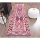 Vintage Turkish Oushak Handmade Wool Cotton Pink Runner Rug 80x317