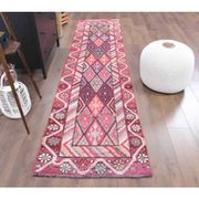 Vintage Turkish Oushak Handmade Wool Cotton Pink Runner Rug 80x317