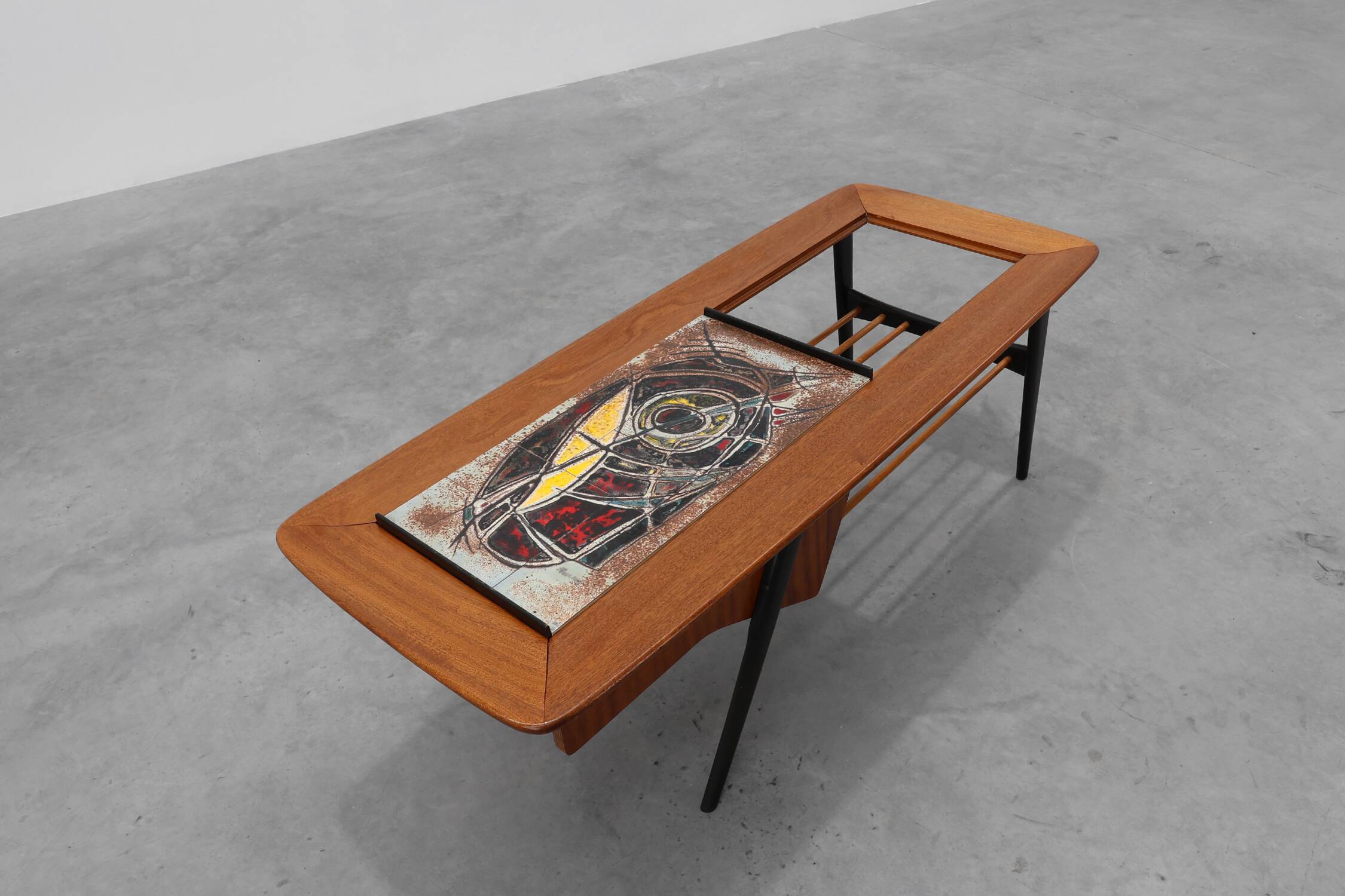 Coffee Table model 210, teak wood and ceramic,by Alfred Hendrickx, Belform