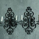 Two large wrought iron wall lights
