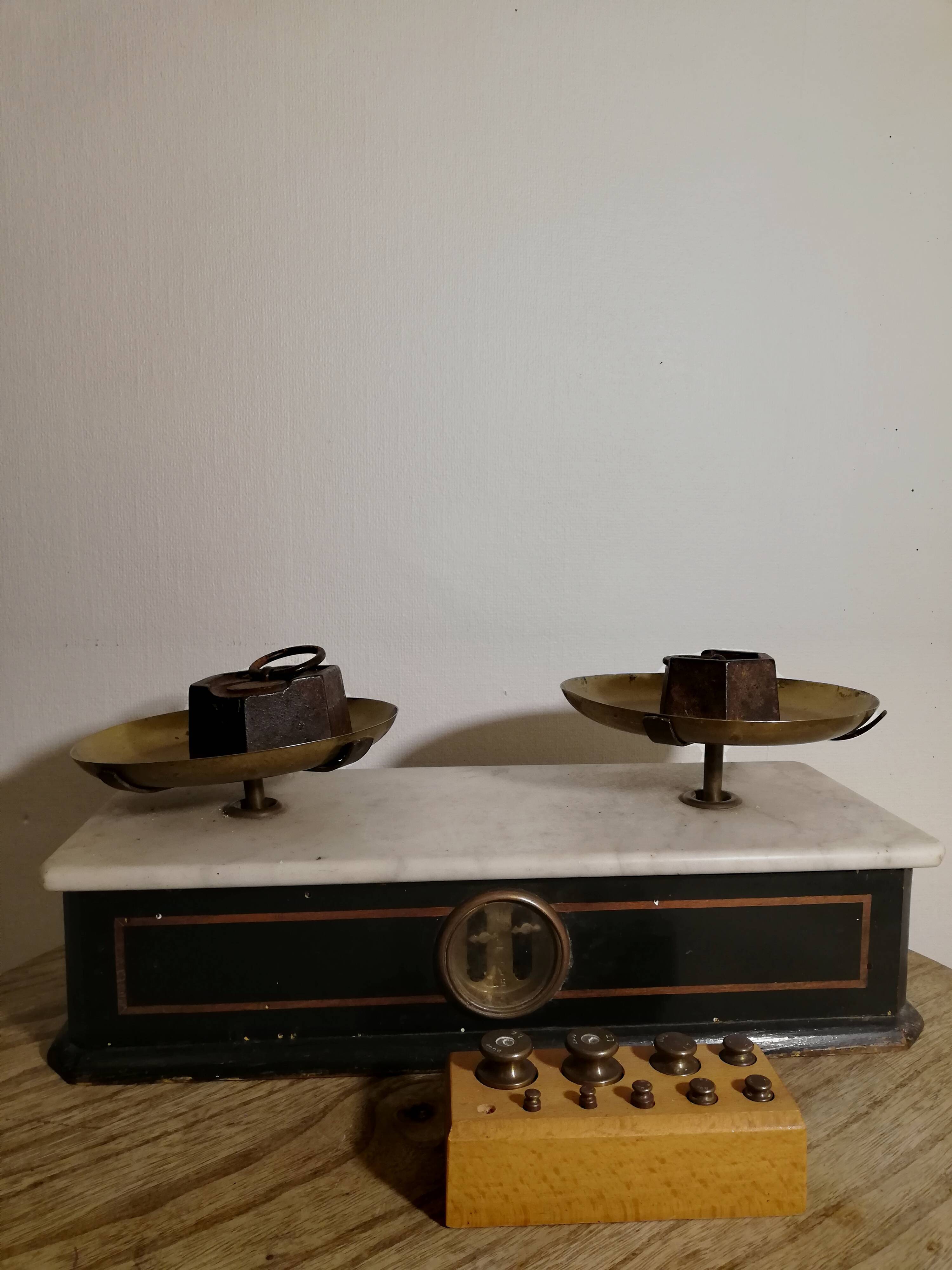 Napoleon III balance in blackened wood and white marble