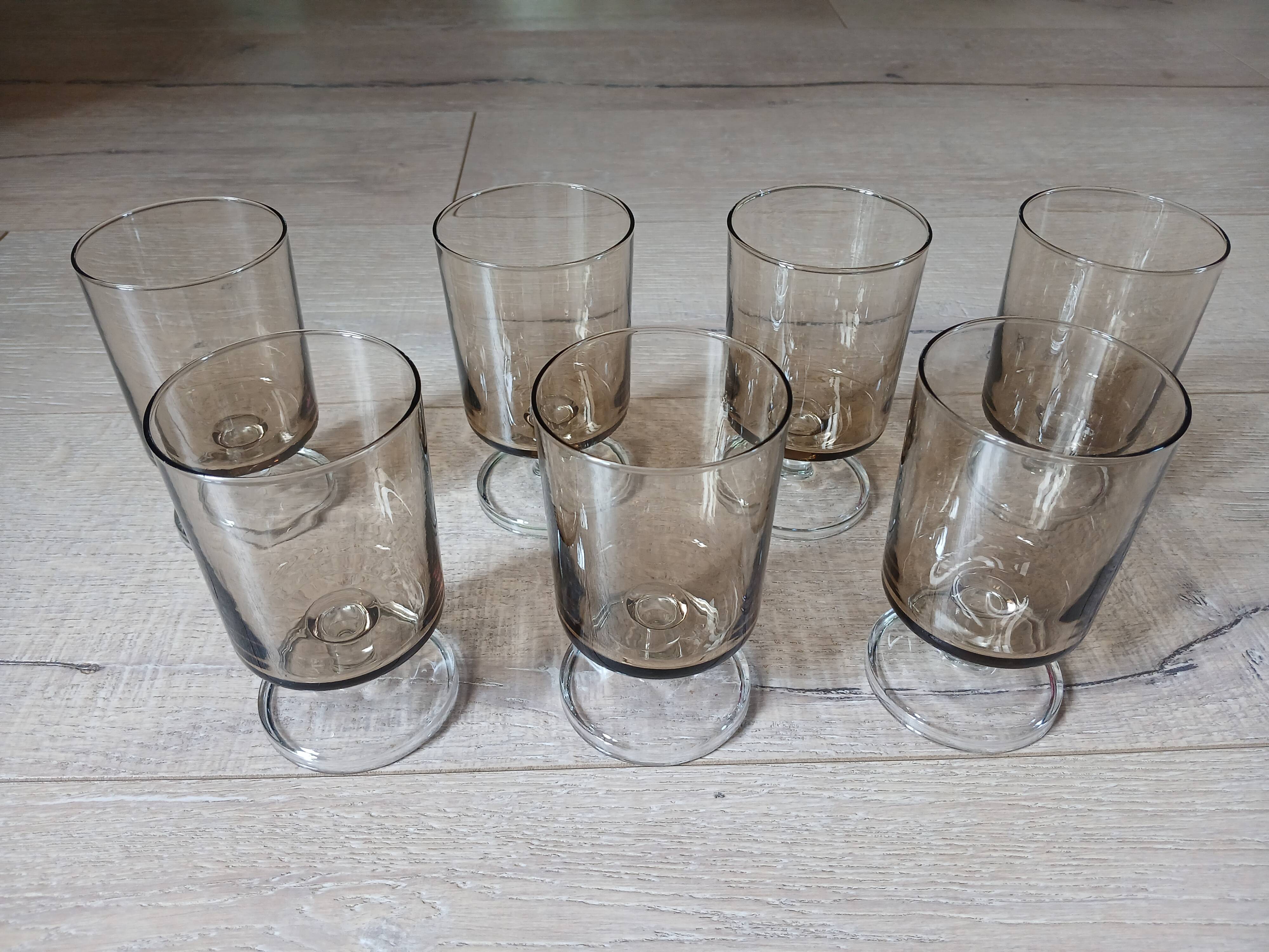 7 vintage stemmed glasses in smoked glass