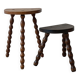 2 antique solid wood stools with turned legs