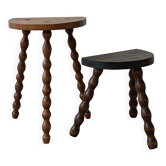 2 antique solid wood stools with turned legs