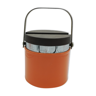 Vintage ice bucket brown and orange metal and plastic