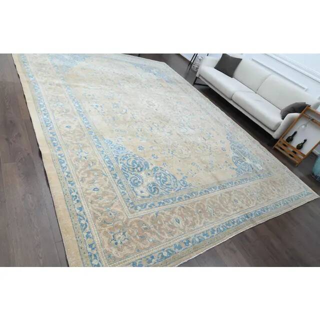 1960s Vintage Persian Handmade Wool Cotton Brown Area Rug 292x389