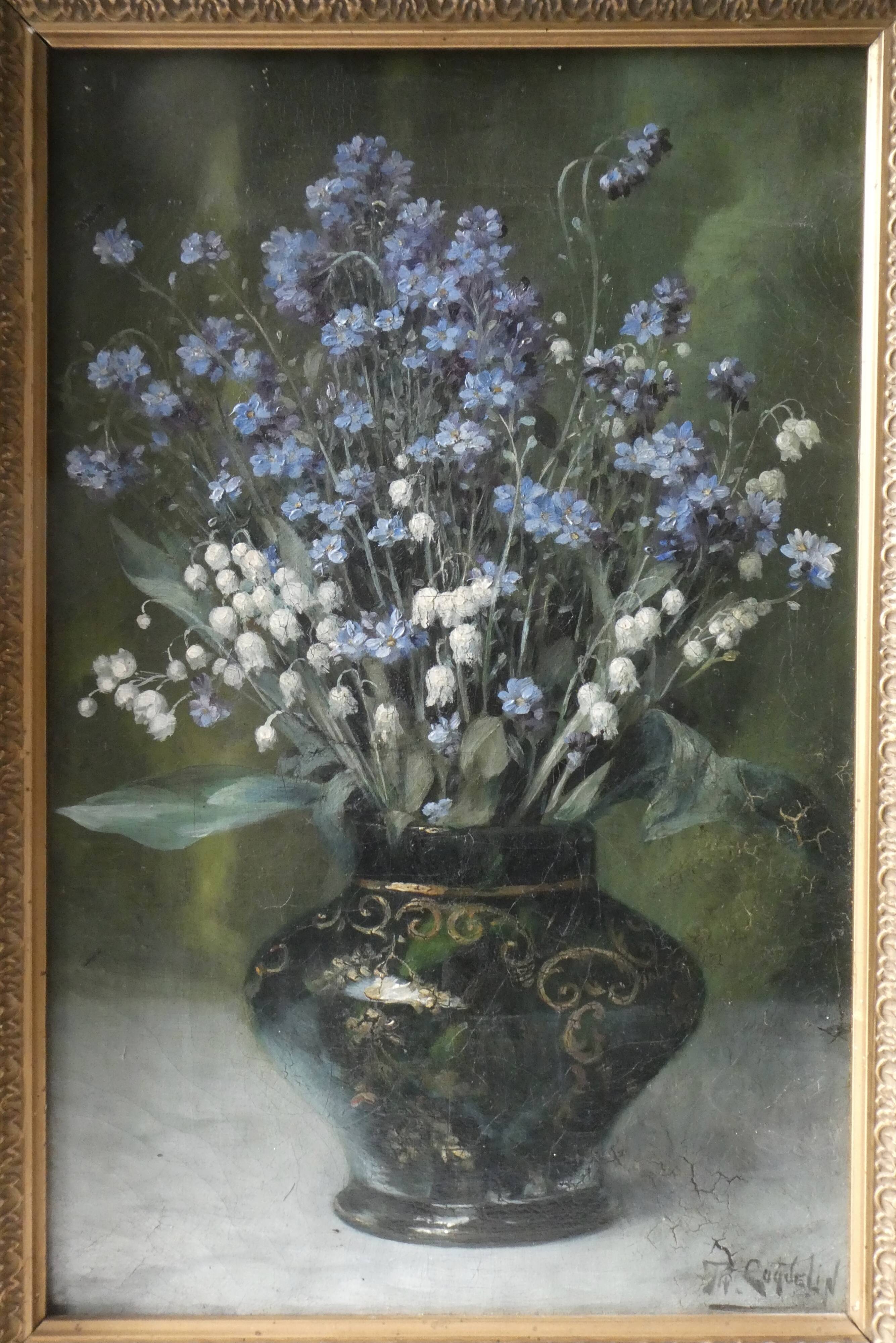 Painting bouquet of flowers signed Théodore Coquelin late 19th century
