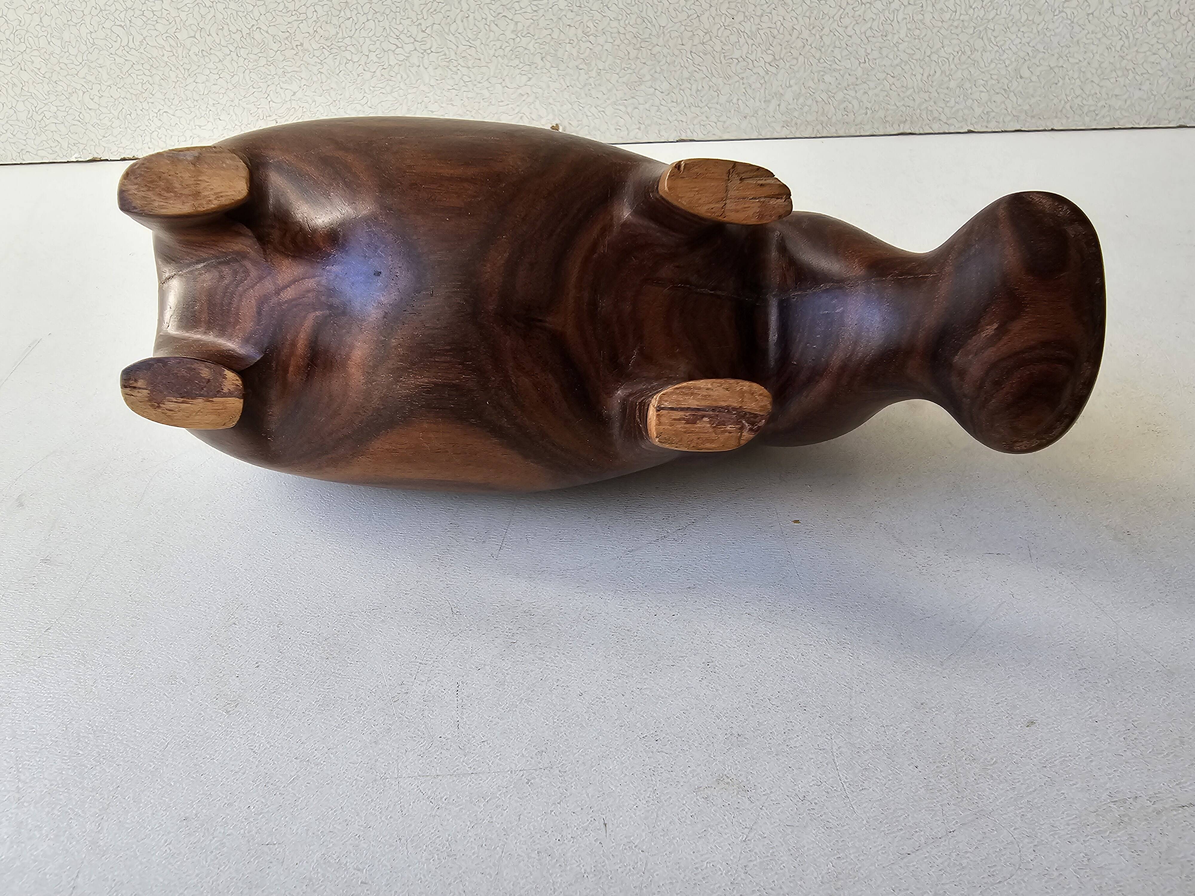 Zoomorphic wooden hippopotamus statuette sculpture