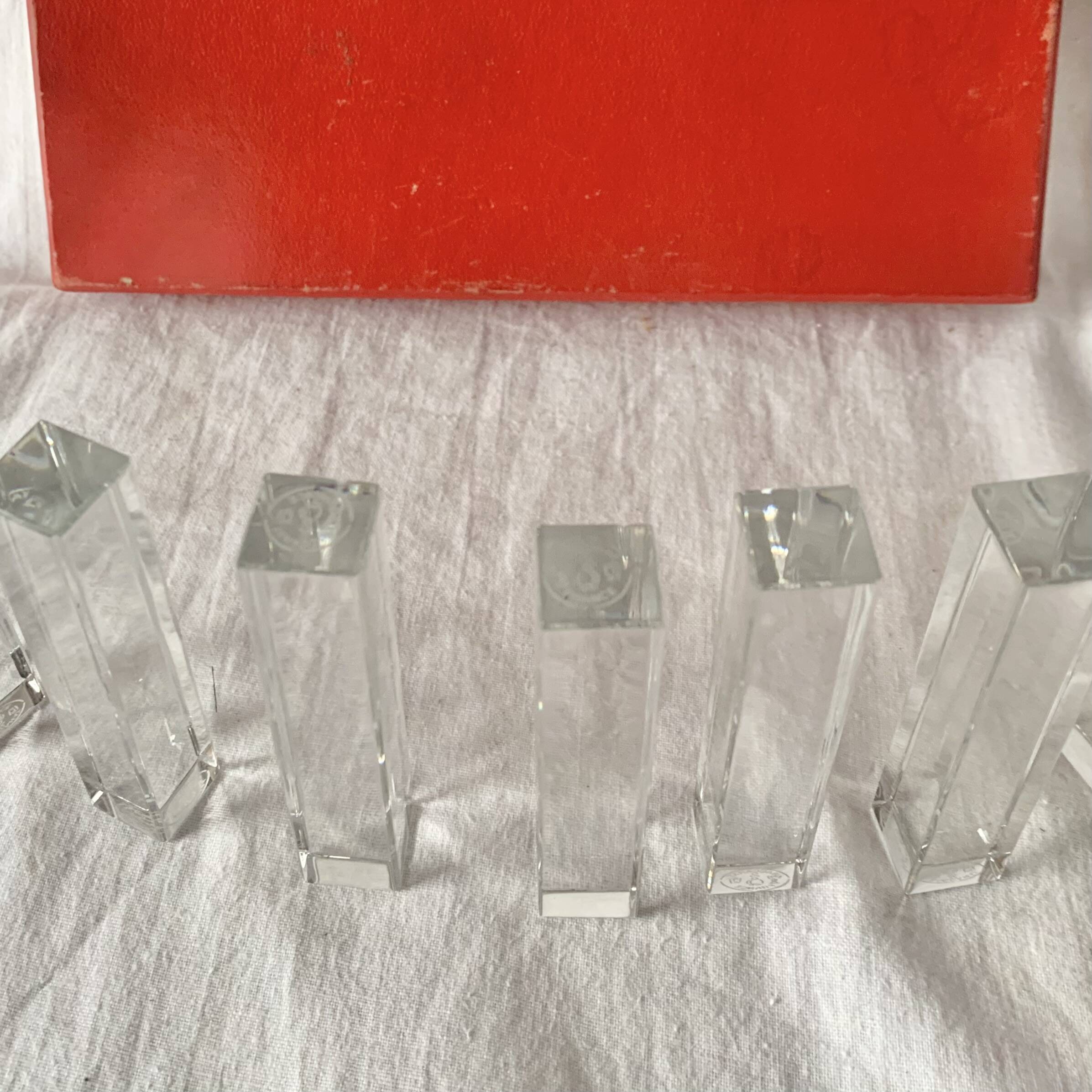 Set of 12 vintage Baccarat crystal knife rests with original box