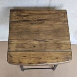 Old workshop stool in wood + wrought iron