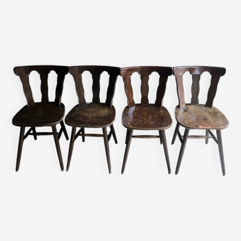Lot de 4 chaises bistrot vintage en bois précieux, 1950