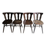 Lot de 4 chaises bistrot vintage en bois précieux, 1950