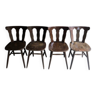 Lot de 4 chaises bistrot vintage en bois précieux, 1950