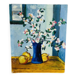 Still life painting bouquet of flowers and apples