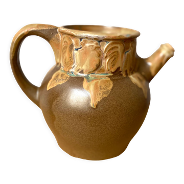 Pichet carafe en grès Denbac coqs années 30 vintage