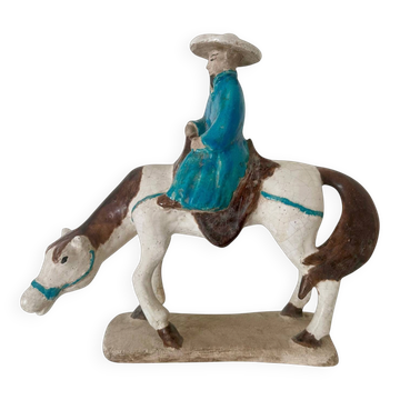 Chinese horse and rider in glazed terracotta, 20th century