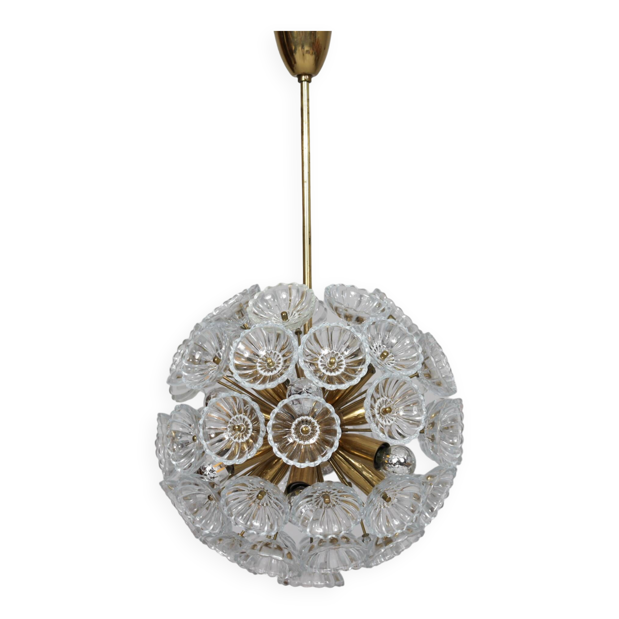 Lustre/plafonnier Sputnik de l'ère spatiale avec fleurs en cristal, Allemagne, années 1970