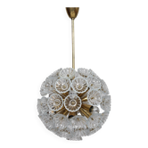 Lustre/plafonnier Sputnik de l'ère spatiale avec fleurs en cristal, Allemagne, années 1970