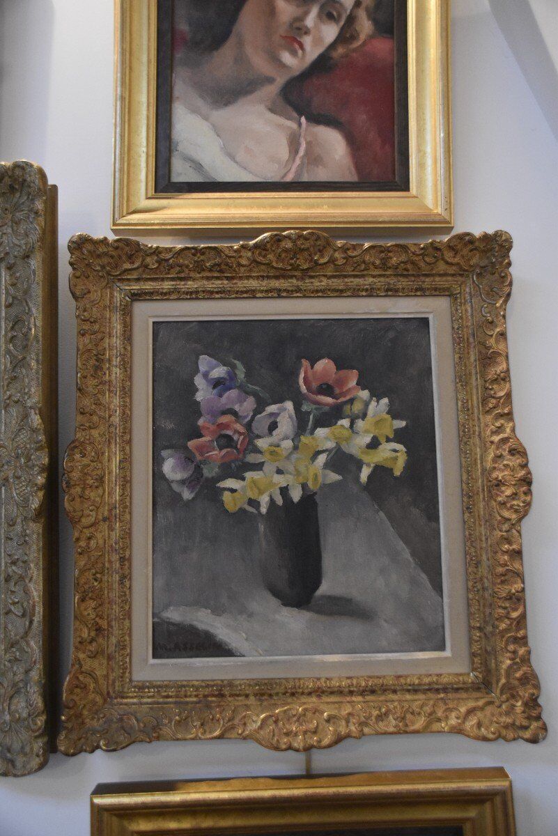 Anemones and Daffodils, Oil on Canvas Signed
