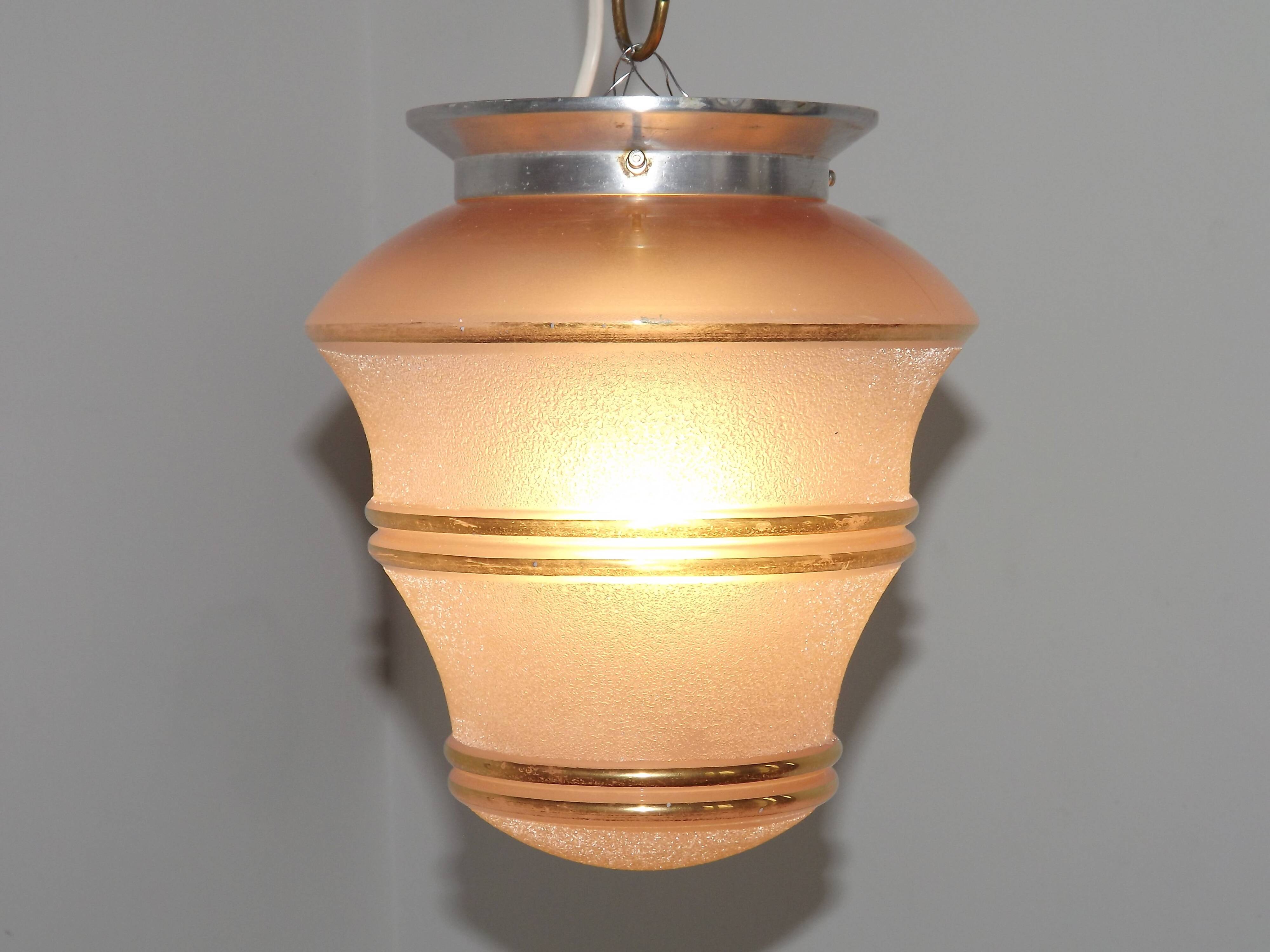 Ceiling light / Art Deco lamp in pink and gold with a glass shade - Silver Fitter