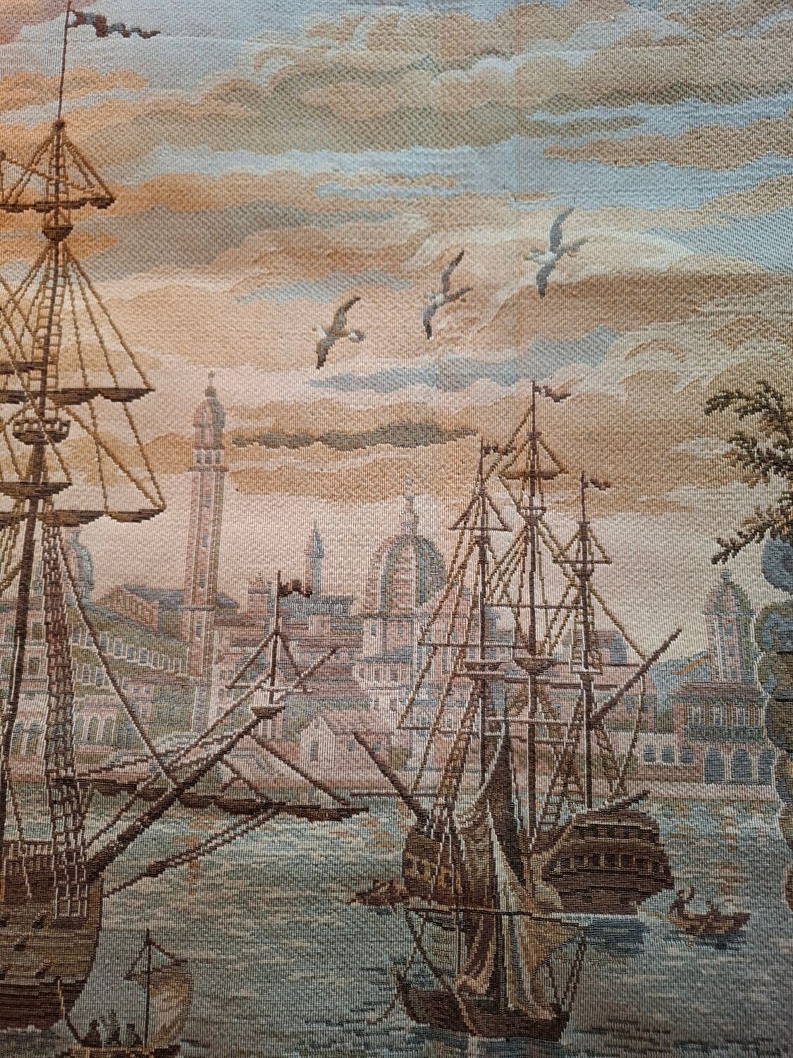 Old wall tapestry "Harbour Scene" The Woven Arts of France