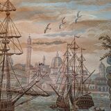 Old wall tapestry "Harbour Scene" The Woven Arts of France