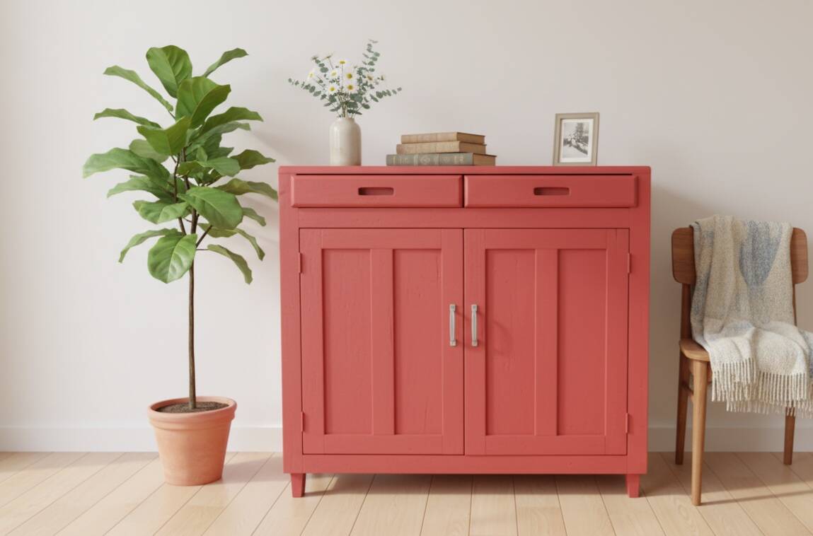 Parisian Buffet / Vintage Storage Unit – Painted Terracotta Red