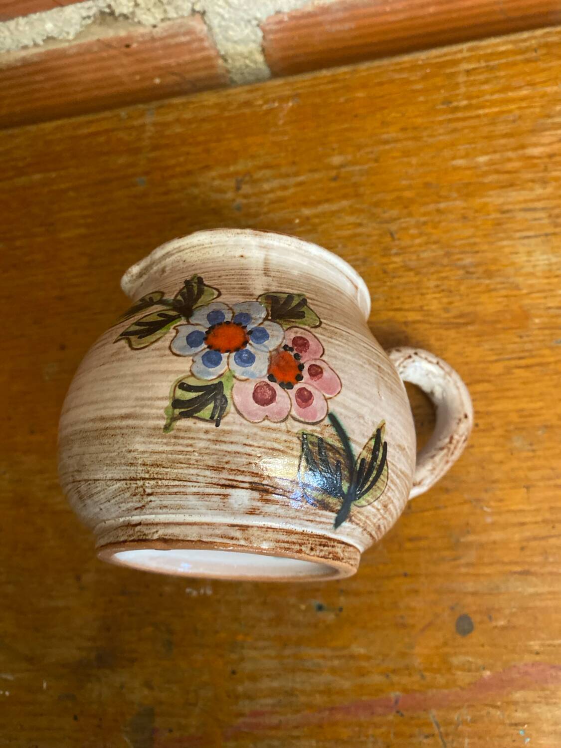 Pichet ancien vallauris céramique beige décor floral ciselé vintage #d