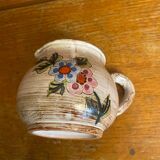 Pichet ancien vallauris céramique beige décor floral ciselé vintage #d