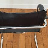 Vintage MG5 armchair in black leather and chrome metal by Matteo Grassi