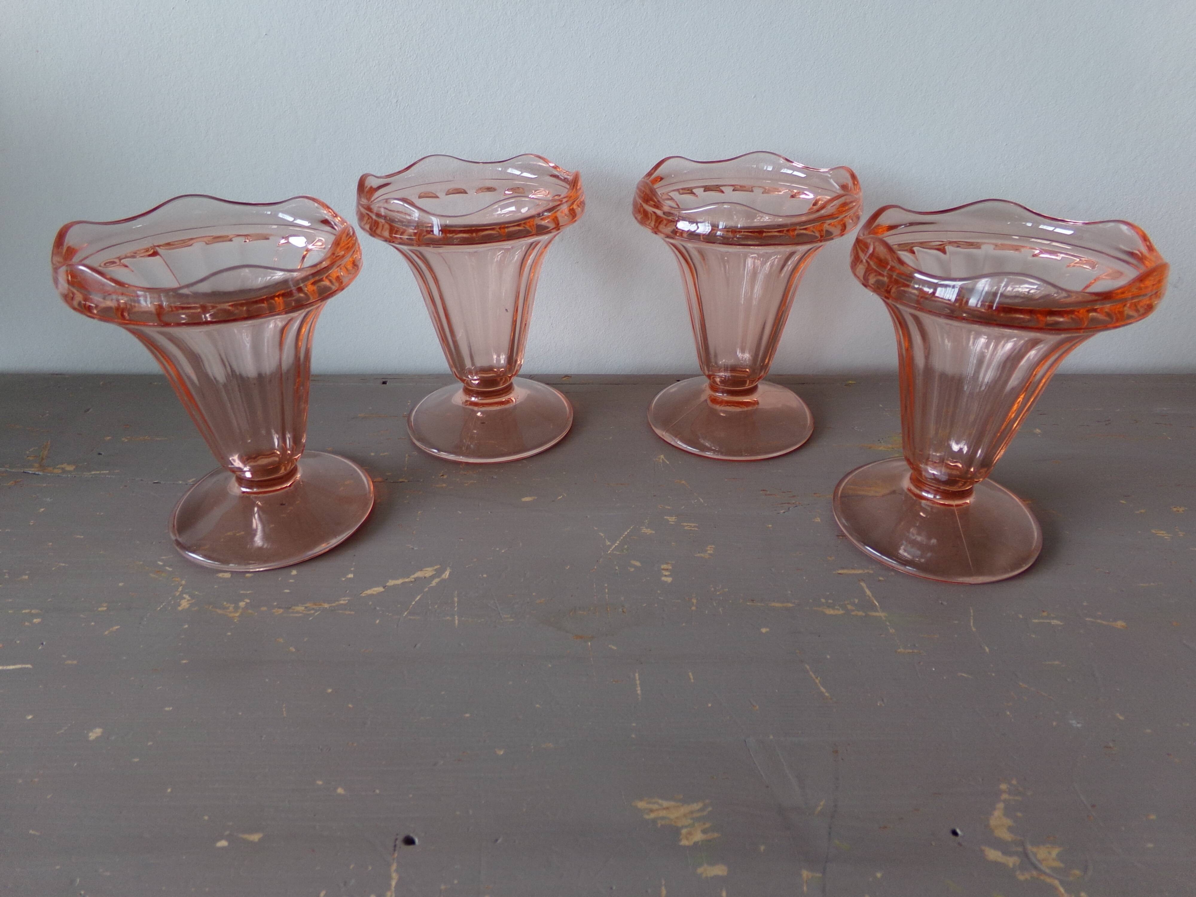 4 old ice cream cups/pink glass dessert