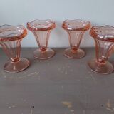 4 coupes anciennes à glaces/dessert verre rose