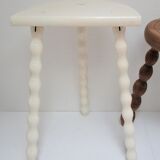 Two vintage tripod solid wood stools