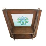 Art nouveau oak wall shelf with built-in frame