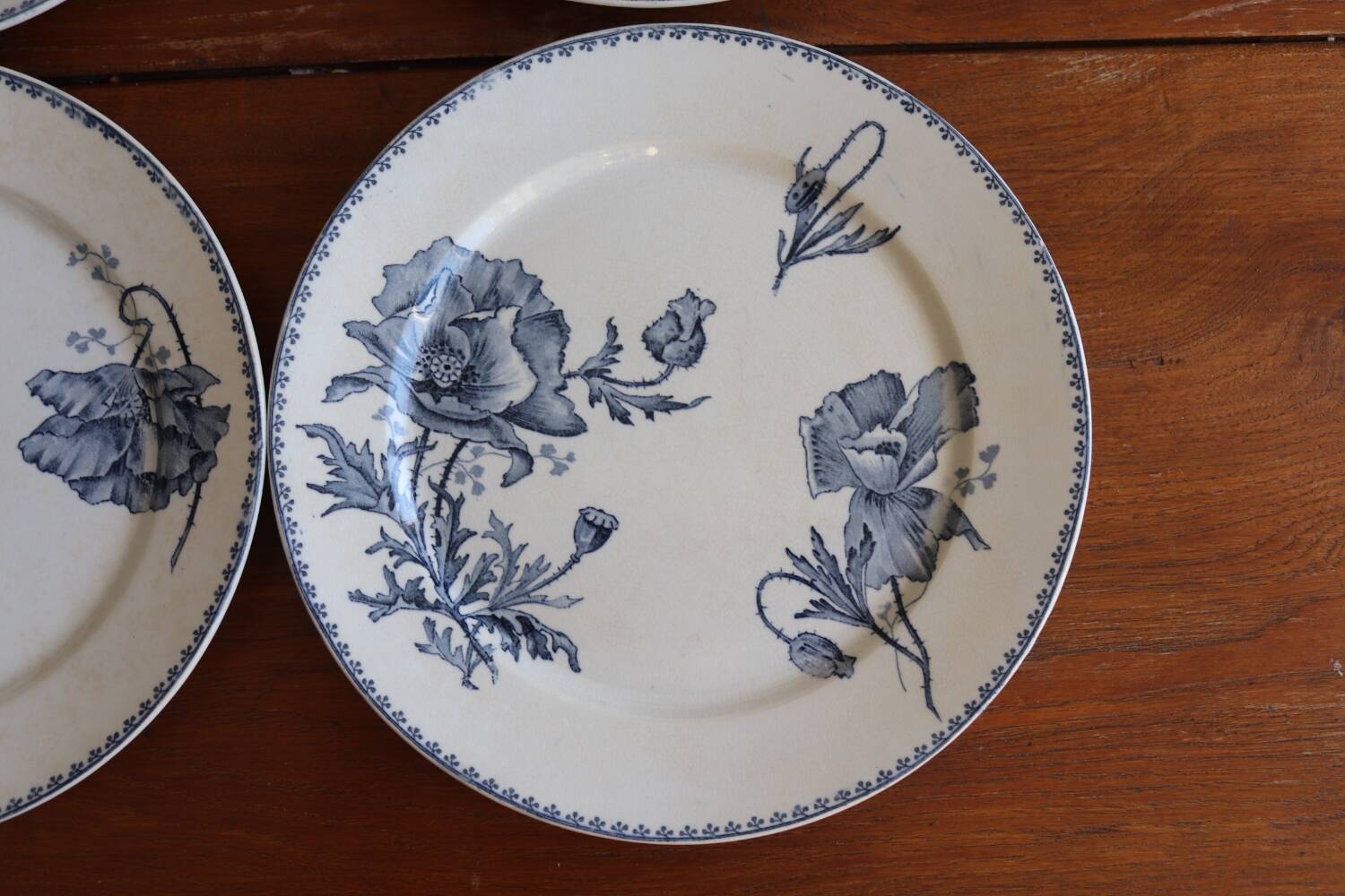 Set of 6 flat plates in old earthenware – Féria model, Sarregue