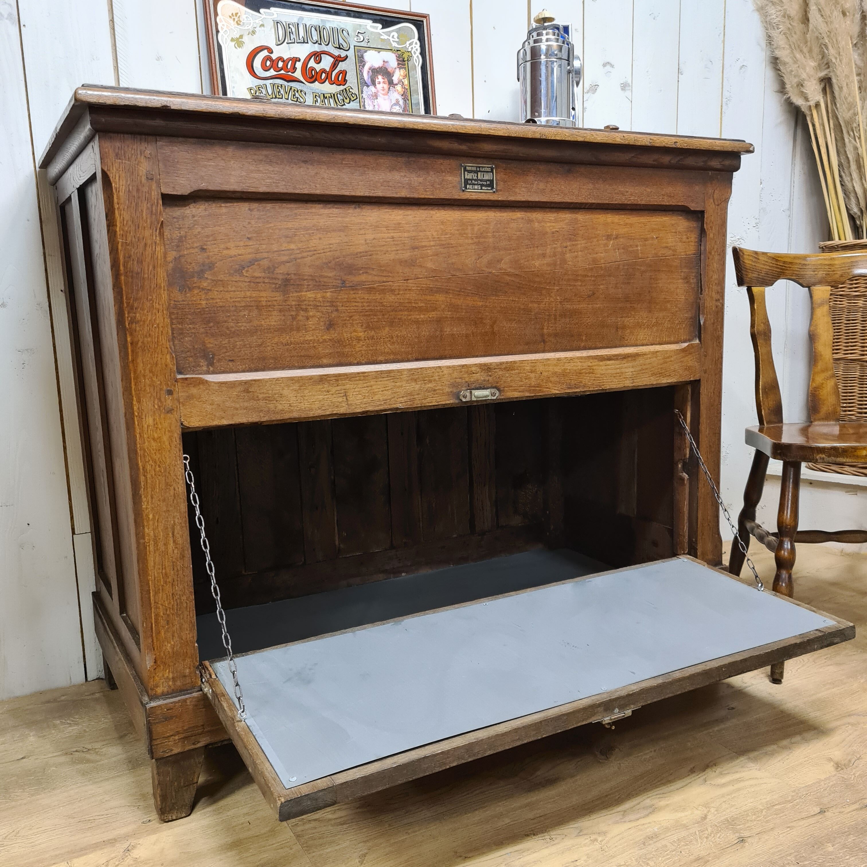 Old michaud brand cooler cabinet in solid oak